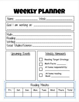 Preview of Student Weekly Planner-Elementary (Editable)