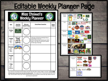 Preview of Student Weekly Planner Page | Fully Editable | Parent Communication Sheet 