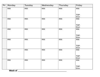 Student Weekly Planner printout by ELA All Day | TpT