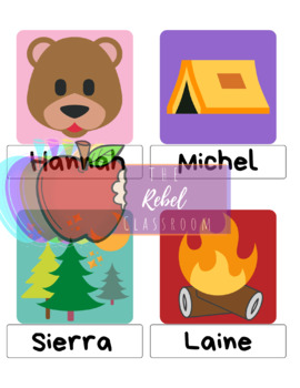 student welcome camping themed name tags by the rebel classroom