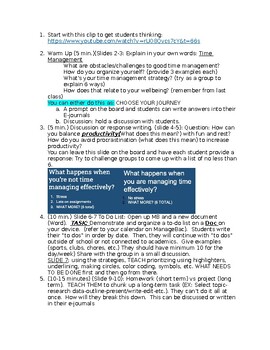 Preview of Student Well-Being - Time Management Lesson Plan Task explanation