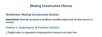Preview of Student Wellbeing Decision Making Making Choices Worksheet