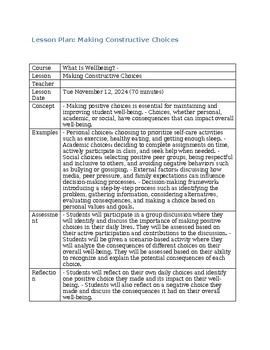 Preview of Student Wellbeing Decision Making lesson plan