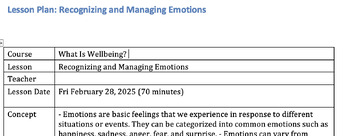 Preview of Student Wellbeing Managing Emotions Lesson Plan