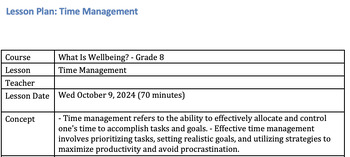 Preview of Student Wellbeing "Time Management" lesson plan