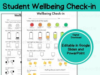 Preview of Student Wellness Check-in | Daily Student Check-in | Wellbeing Check-in