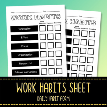 Preview of Student Work Habits Sheet - Daily Habit Routine Checklist - Self Improvement