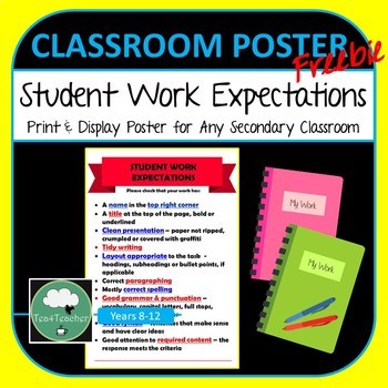 Preview of Student Work Quality Expectations Poster Secondary FREEBIE