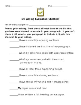 Preview of Student Writing Checklist