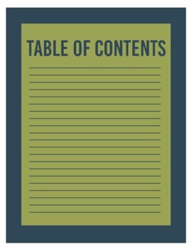 table of contents template for portfolio