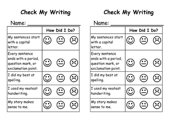 Preview of Student Writing Self-Check Assessment Rubric