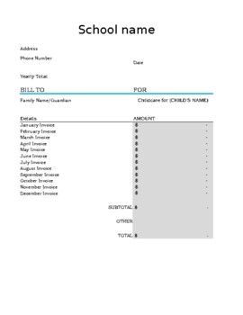 Preview of Student Year of Invoices - Excel File