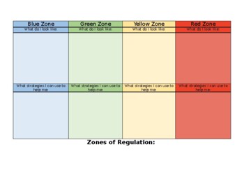 Preview of Student - Zones of regulations template
