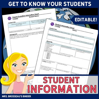 Preview of Student and Parent/Guardian Information Sheets - Editable