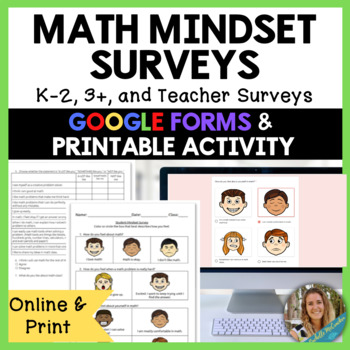 Preview of Student and Teacher Math Mindset Surveys (Printable and Google Forms)