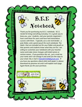 Preview of Student and Teacher Organizational Notebook. (B.E.E. Notebook) *Customizable*