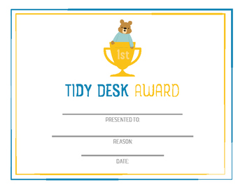 Student Award Tidy Desk Clean Desk Printable Awards Character