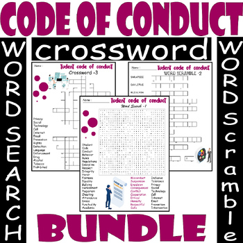 Student code of conduct WORD SEARCH/SCRAMBLE/CROSSWORD BUNDLE PUZZLES