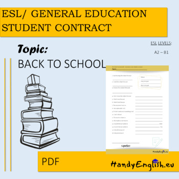 Preview of Student contract  back to school  >ESL/general education<  lower levels