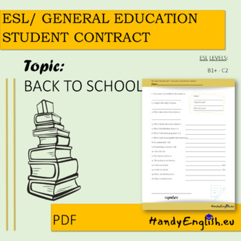 Preview of Student contract back to school &gt;ESL/general education&lt; higher levels