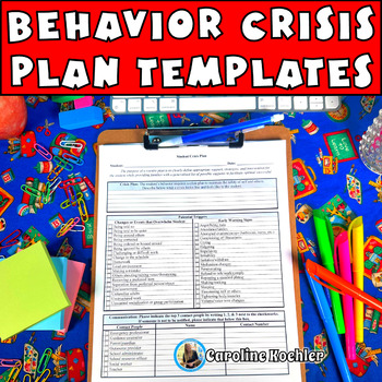 Preview of Behavior Crisis Plan SEL Student Safety Intervention Mental Health Template