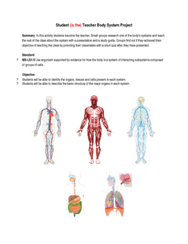 Preview of Student (is the) Teacher Body System Project (MS-LS1-3)