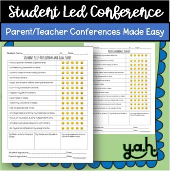 Preview of Student led parent teacher Conference Emoji Form Reflection goals worksheet