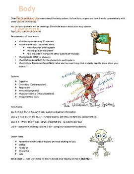 Preview of Human Body Systems Student Teaching Activity- Student Led Project Based Learning