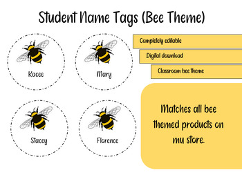 Preview of Student name tags (Bee Theme)