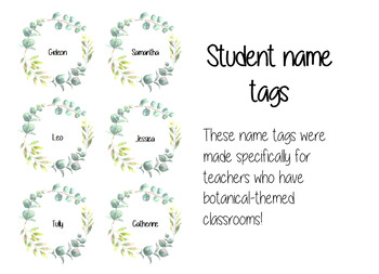 Preview of Student name tags (Botanical theme)