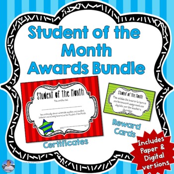 Preview of Student of the Month Awards and Semi-Editable Certificates - Print and Digital