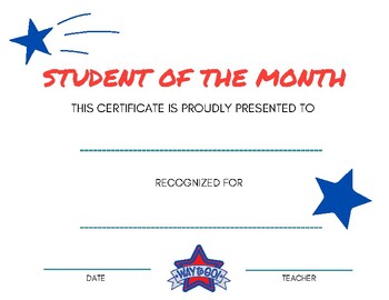 Preview of Student of the Month Certificate - Red, White, and Blue, Stars