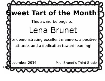 Preview of Student of the Month Certificate