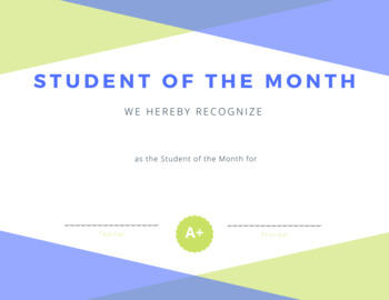 Preview of Student of the Month Certificate Blue/Green