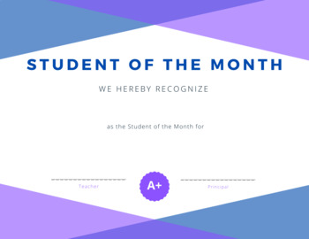 Preview of Student of the Month Certificate Purple/Blue