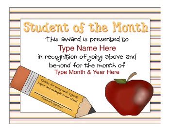 Preview of Student of the Month Certificate/Award {Sample} - Apple & Pencil