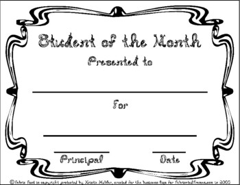 Preview of Student of the Month award certificate with Fabric Font style letters