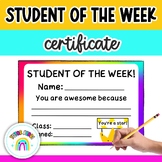 Student of the Week Certificate - Brilliant Behaviour Awar