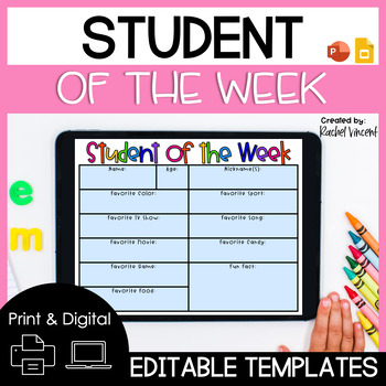 Preview of Student of the Week - Star Student - Editable - Print & Digital