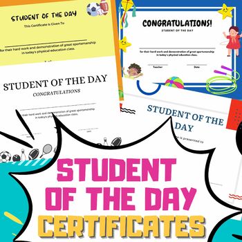 Preview of Student of the day certificate, Physical Education, 5 pdf printable