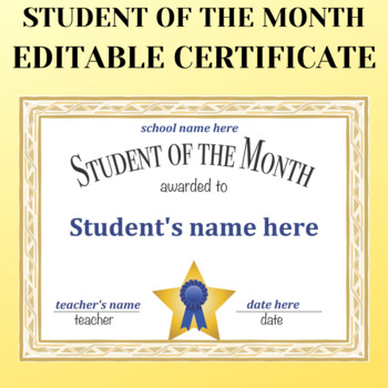 student of the month student of the week school name personalization of award certificates customized award name