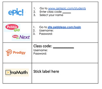 Preview of Student passwords and log in sheet. *EDITABLE*