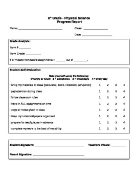 Preview of Student self reflection and Goal Setting Form (Progress Update)