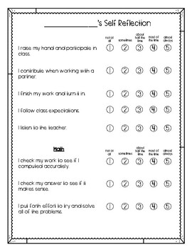 Parent Teach Conference Student self-reflection form by Hartlow Teaching