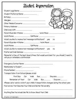 Student Information Sheet by Cupcakes and Craftastrophes | TPT