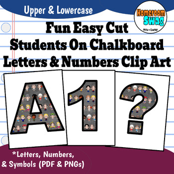 Preview of Students on Chalkboard Bulletin Board Letters and Numbers Easy Cut Clip Art