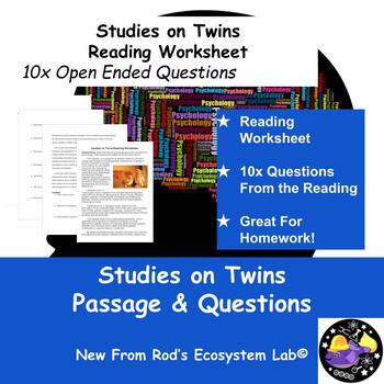 Studies on Twins Reading Worksheet **Editable** by Rod s Ecosystem Lab