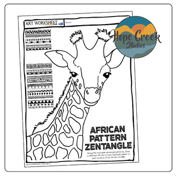 Preview of Studio Art: Drawing Zentangle African Patterns Textures Giraffe Worksheet