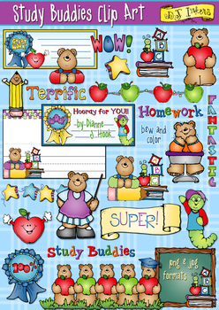Preview of Study Buddies - Classroom Bears, School Stuff and Clip Art Borders for Teachers