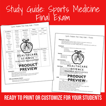 Preview of Study Guide: 2-page Sports Medicine Final Exam (EDITABLE)
